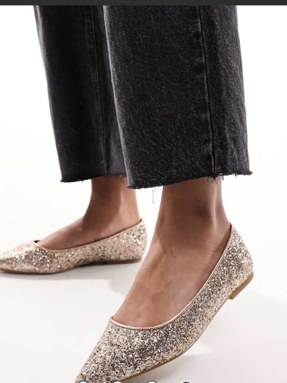 ASOS Glitter Pointed Ballet Flats in Gold marked as a 9 but fits like a 10